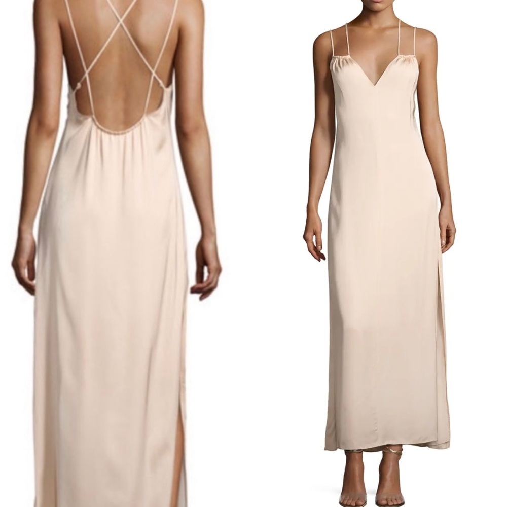 ELIZABETH AND JAMES Jericho double strap champagne Backless Maxi Dress size 4